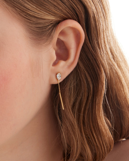 Pendientes largos oval Lieve con cristal blanco en Plata