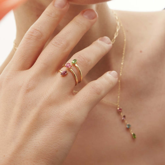 Anillo cristal multicolor en Plata de Belle