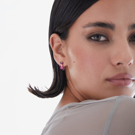 Pendientes cortos Harmony oval cristal en Plata baño Oro
