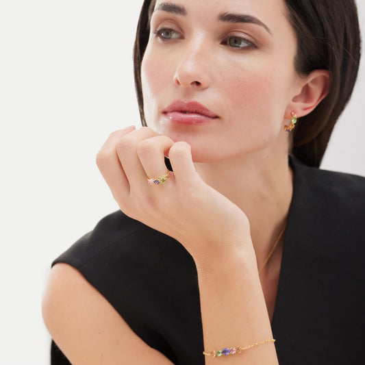 Pulsera God Morgen con cristal multicolor en Plata baño Oro
