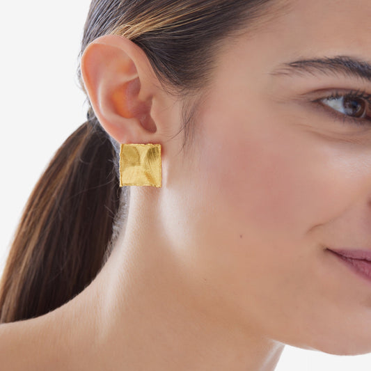 Pendientes cortos New York textura cuadrado en Plata