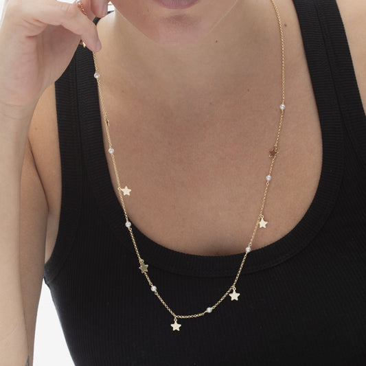 Collar largo Vera 80cm estrella Perla en Plata