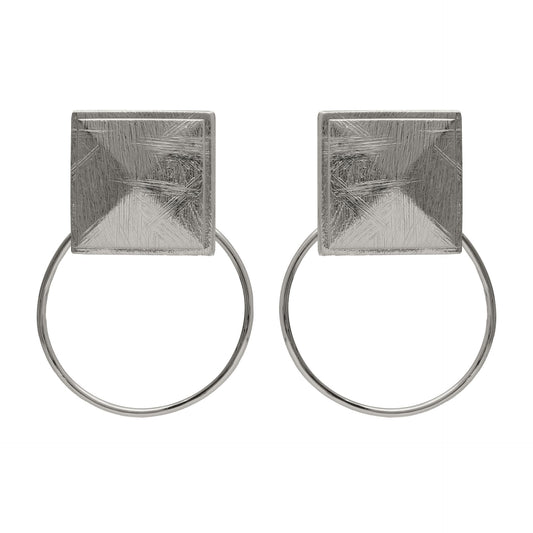 Pendientes cortos textura cuadrado Good Morning en Plata