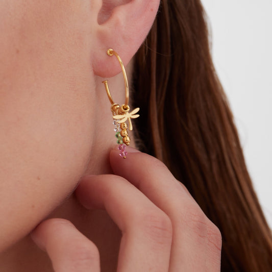 Pendientes aro Bliss libélula cristal multicolor en Plata baño Oro