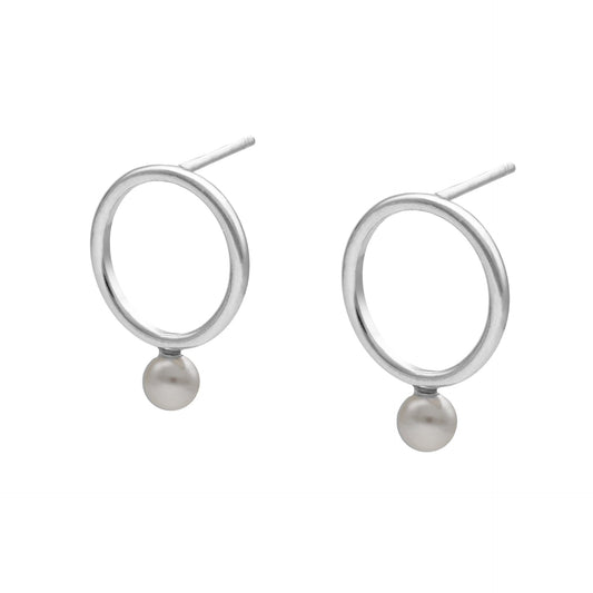 Pendientes cortos Perlite círculo perla en Plata