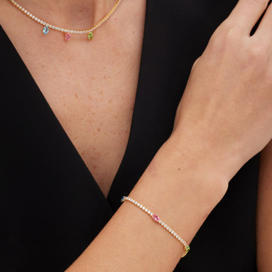 Pulsera Bonjour con cristales riviere multicolor en Plata