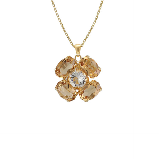 Collar corto flor God Morgen con cristal en Plata baño Oro