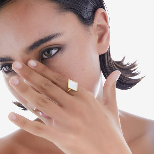 Anillo ajustable Soulquest rombo nácar en Plata baño Oro