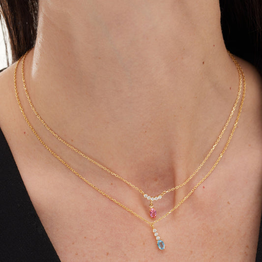 Collar corto Bonjour con cristales riviere en Plata baño Rodio