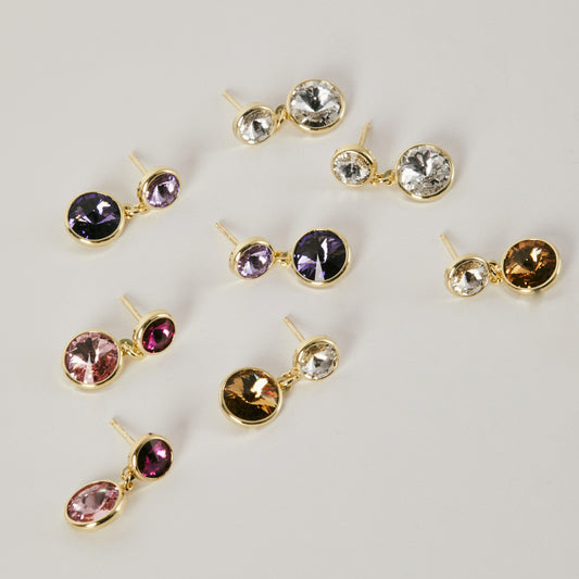 Pendientes cortos Basic 7 y 9mm cristal en Plata baño Oro