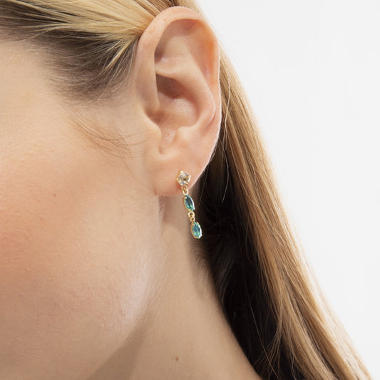 Pendientes largos Maisie cristal en Plata baño Oro