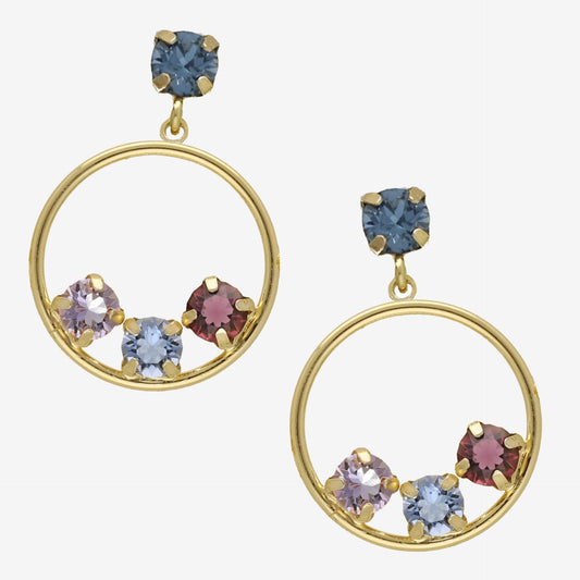 Pendientes largos Velvet círculo cristal multicolor en Plata