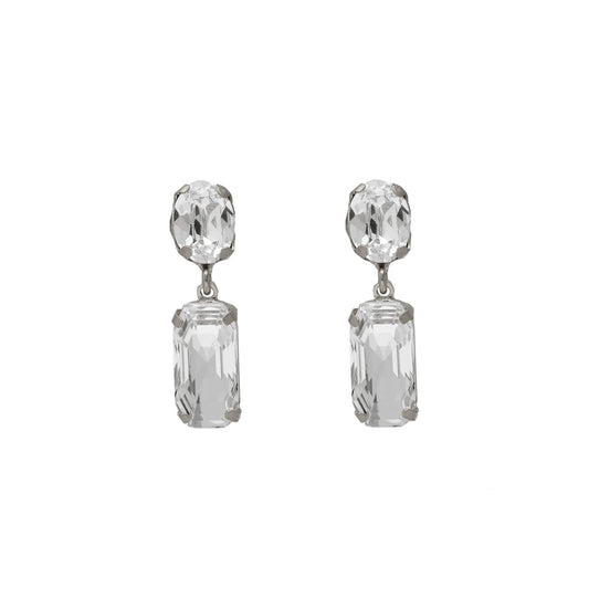 Pendientes cortos rectángulo Buenos Días con cristal en Plata