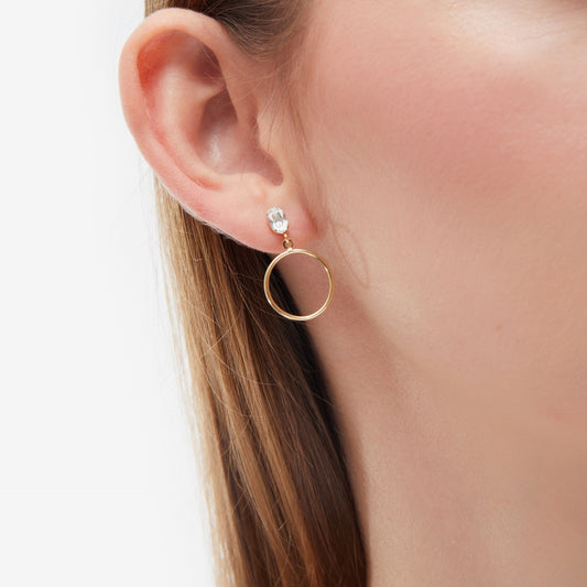 Pendientes cortos Genoveva oval cristal blanco en Plata