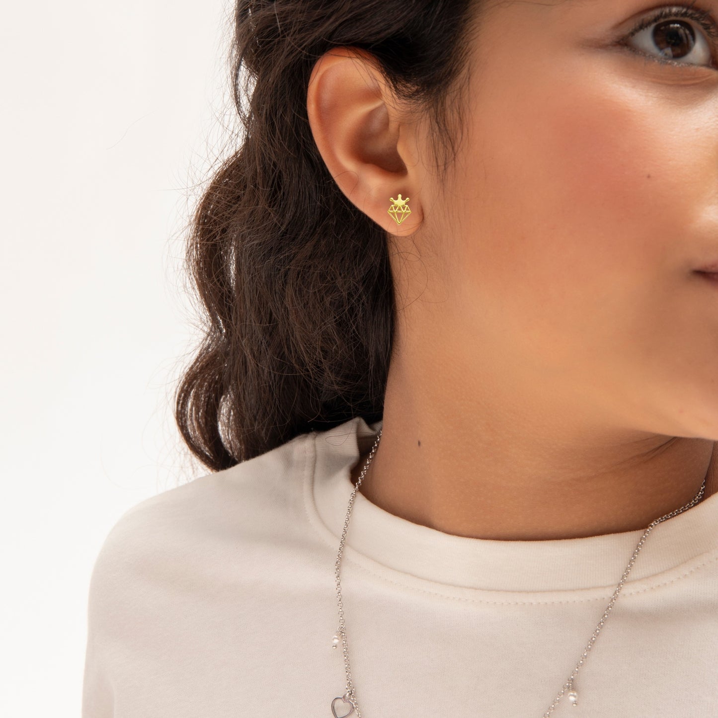 Pendientes botón Magic diamante en Plata