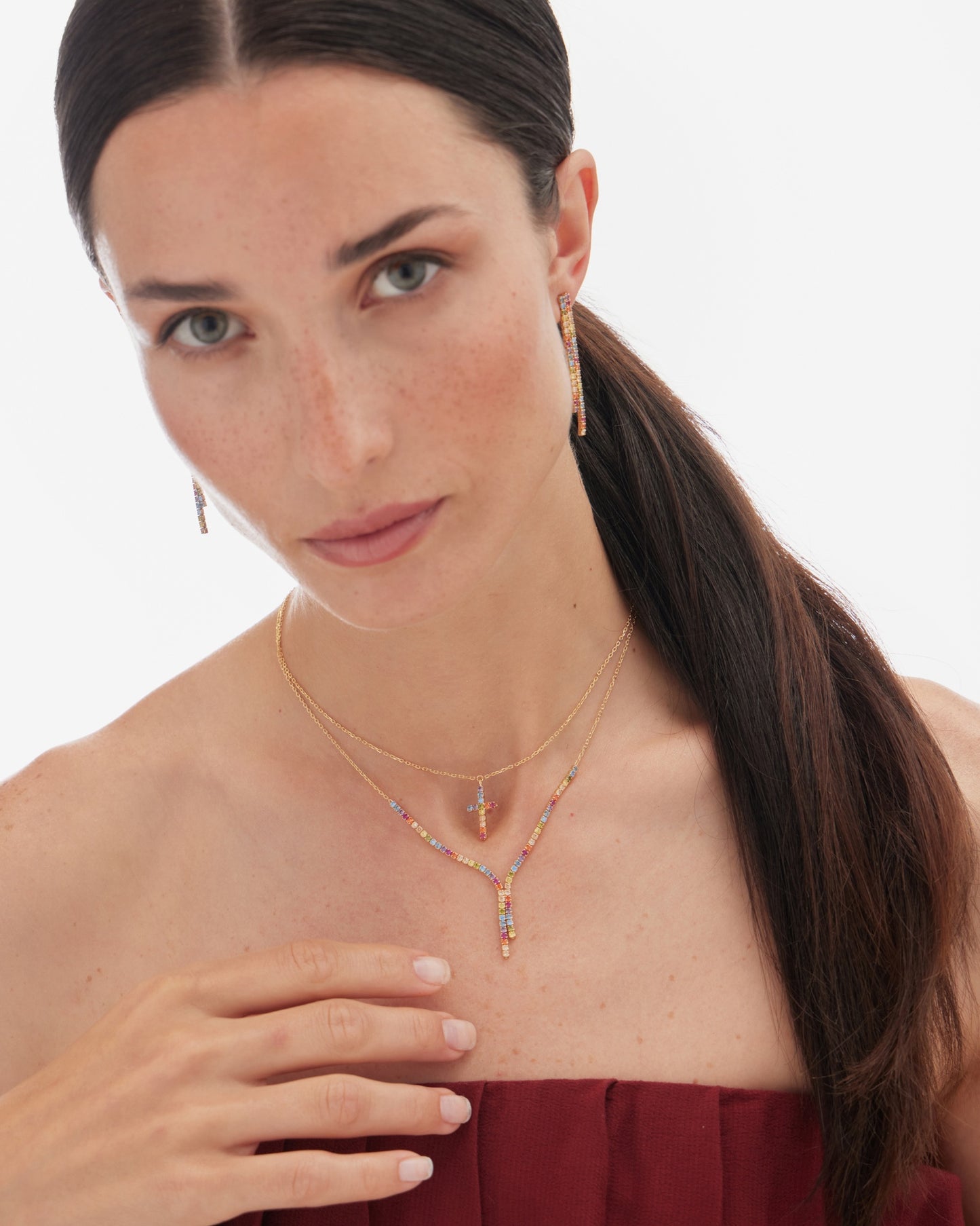 Collar corto Riviera con cristales riviere multicolor en Plata