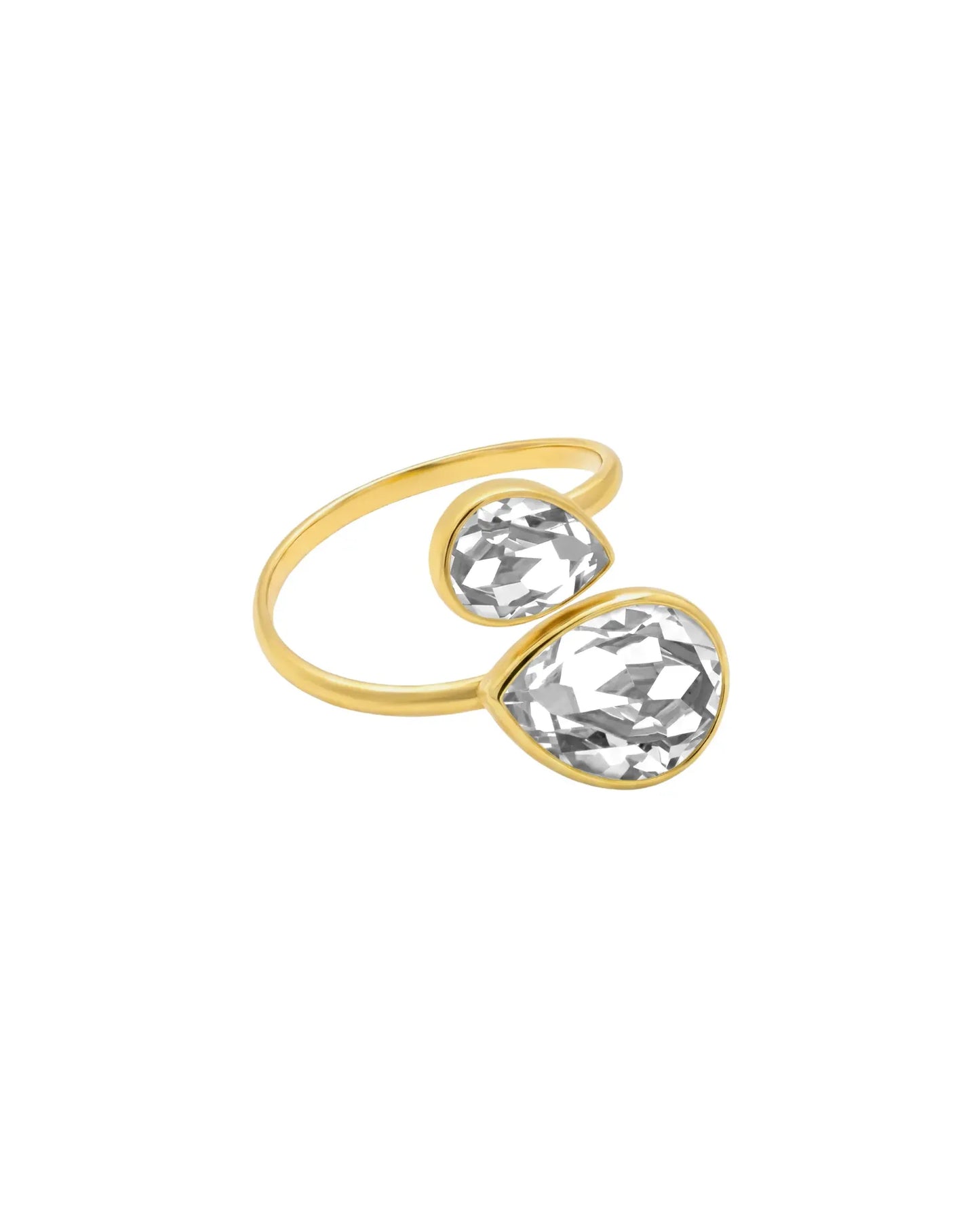 Anillo ajustable Essential lágrima cristal en Plata baño Oro