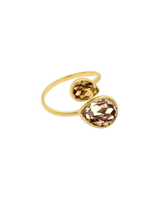 Anillo ajustable Essential lágrima cristal en Plata baño Oro