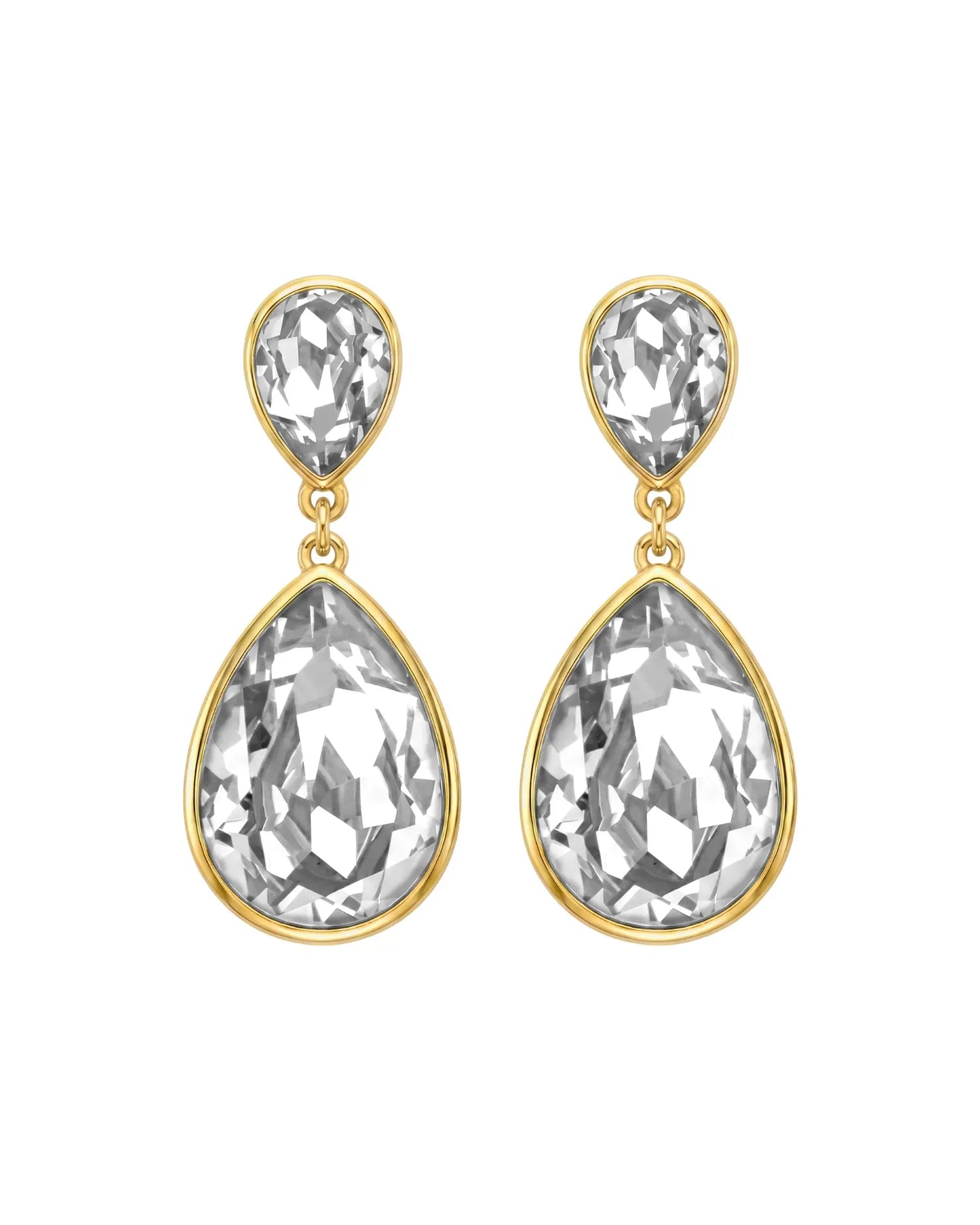 Pendientes largos Essential lágrima cristal en Plata baño Oro