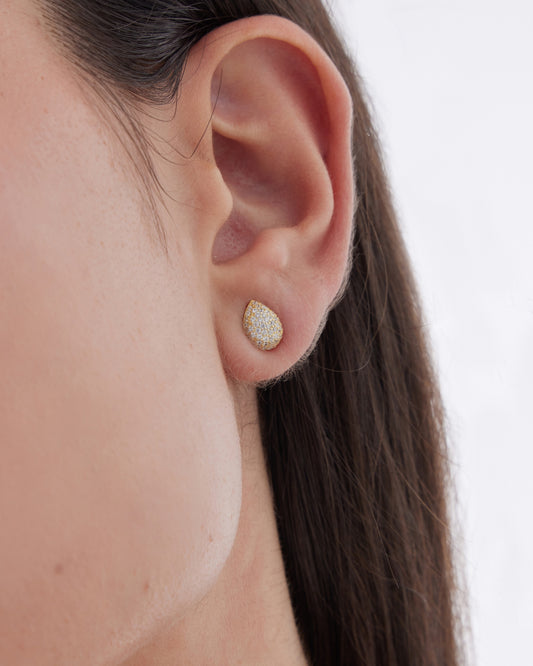 Pendientes botón Lux gota con circonita blanca en Plata