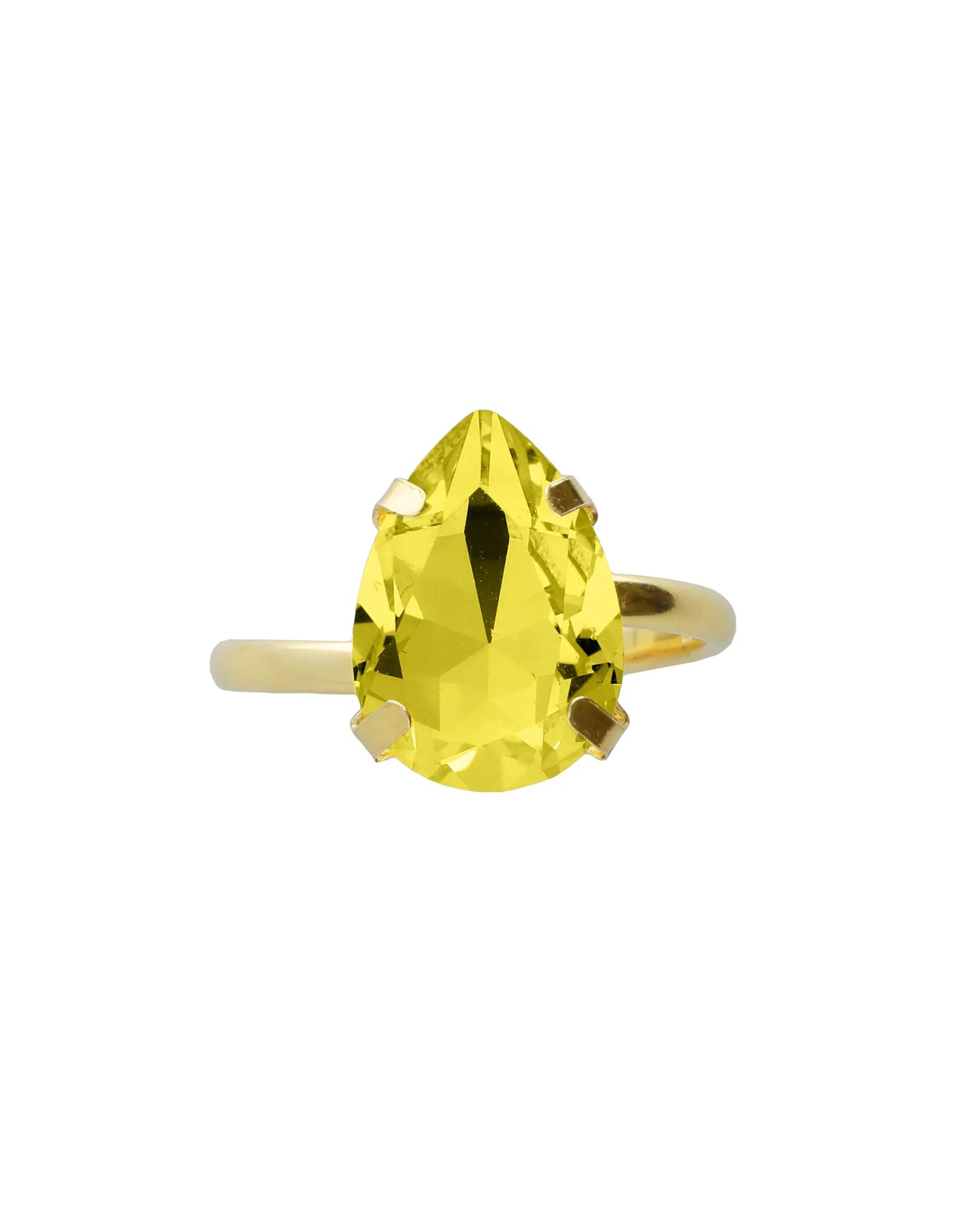 Anillo ajustable Fleur lágrima con cristal en Plata baño Oro