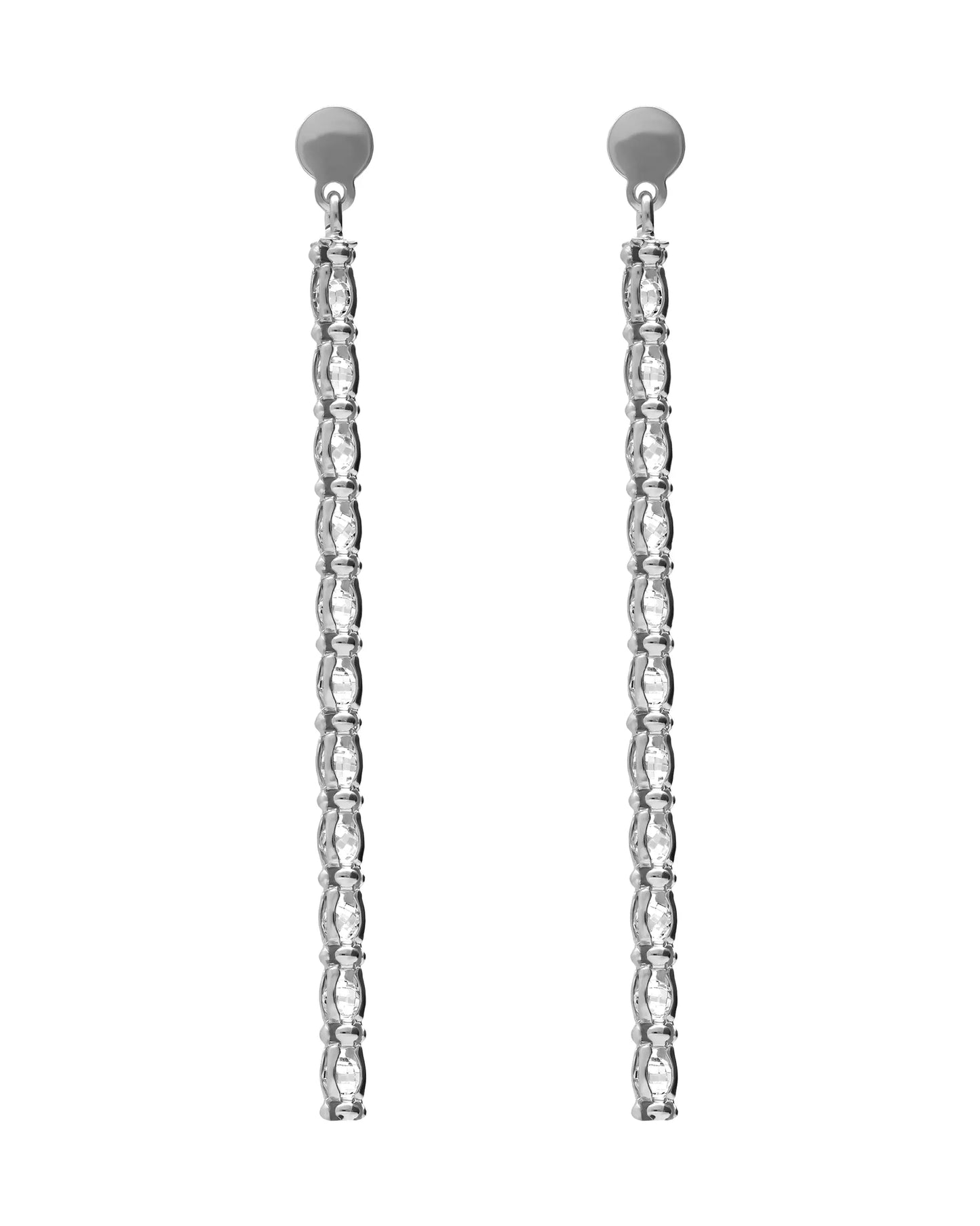 Pendientes largos Origami con cristal blanco en Plata