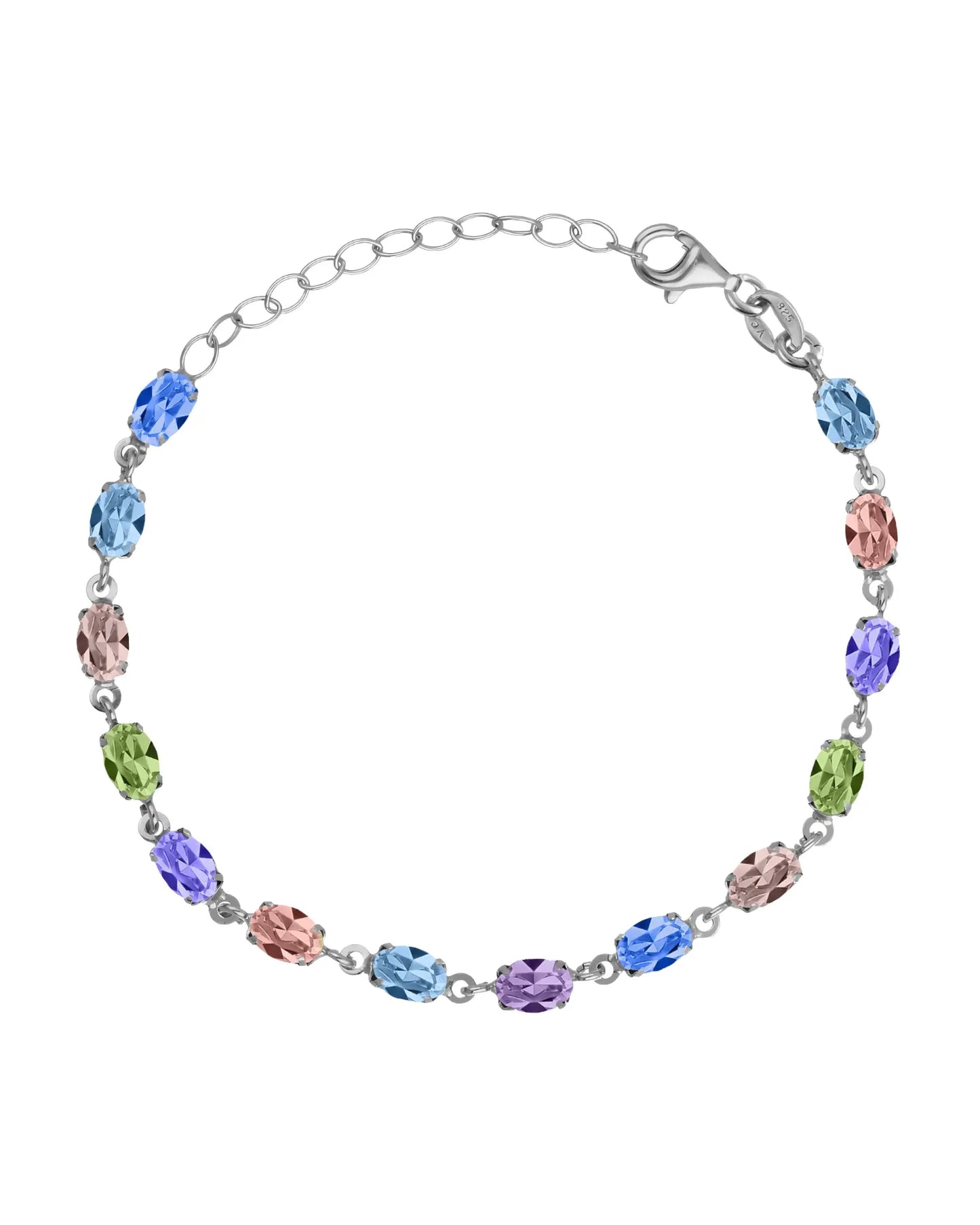 Oval multicoloured crystal bracelet in silver