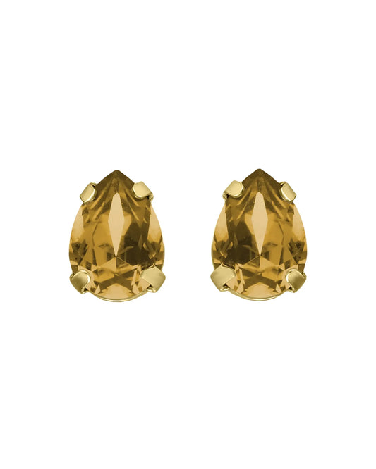 Pendientes botón lágrima con cristal en Plata baño Oro