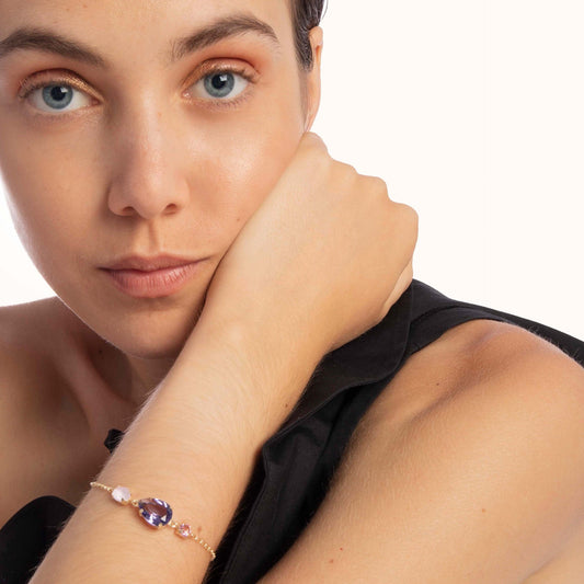 Pulsera Blooming lágrima cristal morado en Plata