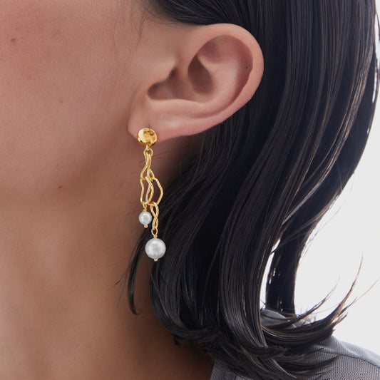 Pendientes largos Connect perla en Plata