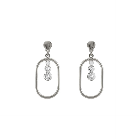 Pendientes cortos óvalo Buenos Días con cristal en Plata
