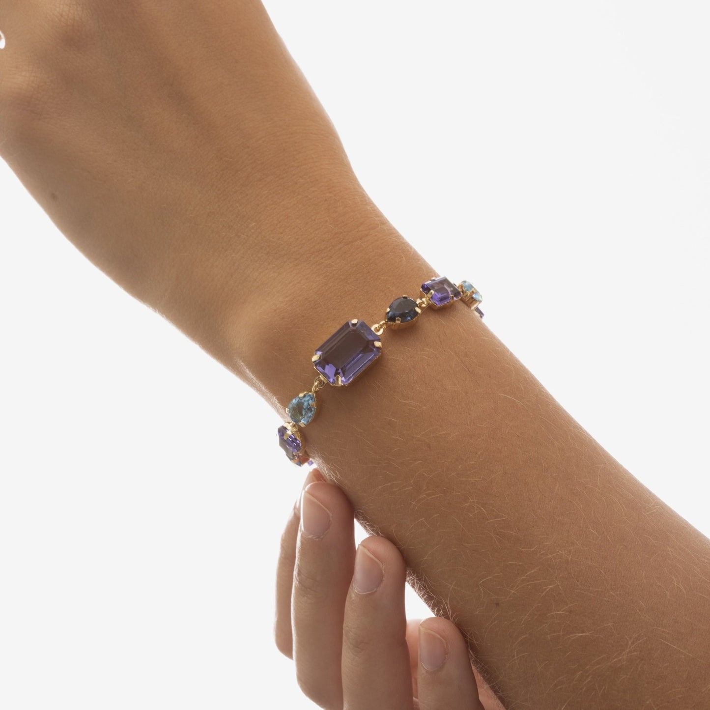 Pulsera Balance cristal morado en Plata