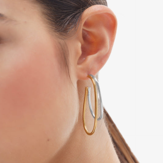 Pendientes aro Copenhagen bicolor gota en Plata baño Rodio y Oro