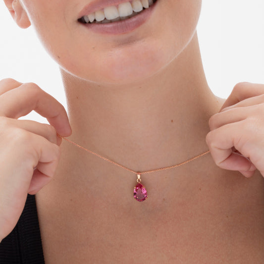 Collar corto Louis lágrima cristal en Plata baño Oro Rosa