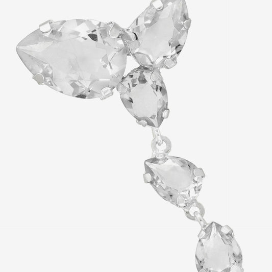 Pendientes largos Magnolia lágrima cristal blanco en Plata baño rodio