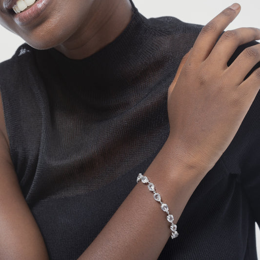 Pulsera Diana lágrima cristal en Plata baño rodio