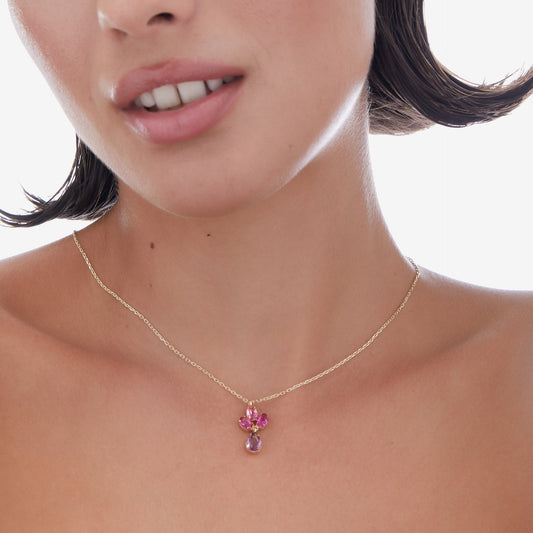Collar corto Harmony flor cristal en Plata baño Oro