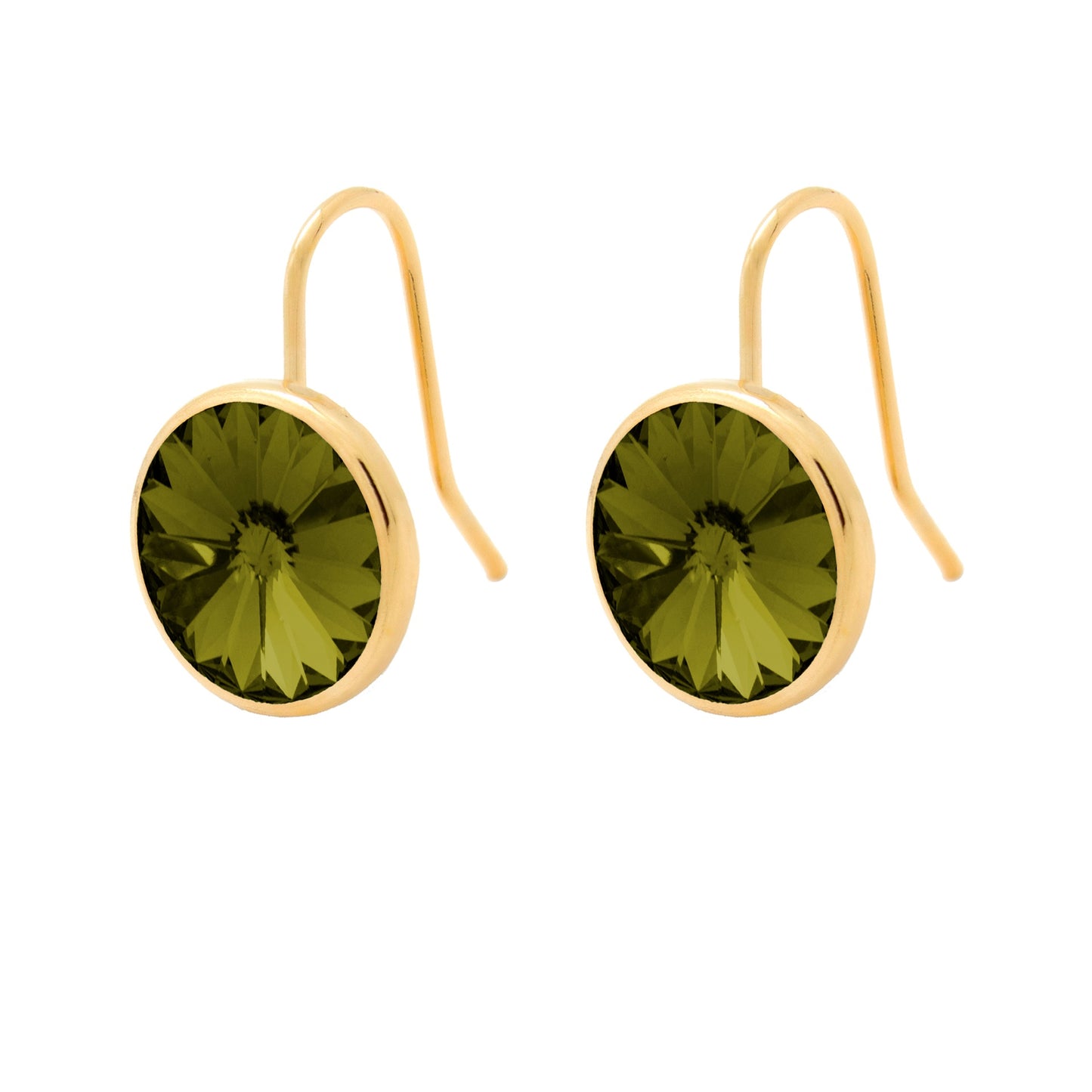 Pendientes cortos Basic Pendientes gancho cortos 15mm círculo cristal en Plata baño Oro