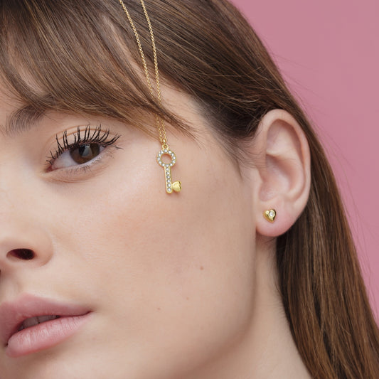 Pendientes botón Kids corazón cristal blanco en Plata