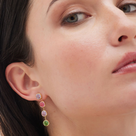 Pendientes largos Bom Dia con cristal multicolor en Plata baño Oro
