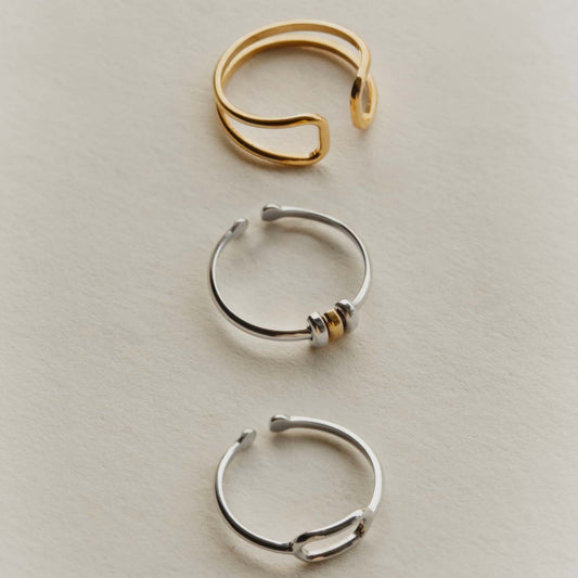 Anillo ajustable Frame bicolor en Plata baño Oro y Rodio