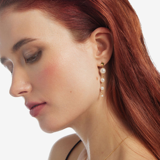 Pendientes largos Aurore perla en Plata