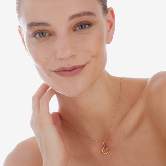 Collar corto Odele cristal rosa en Plata baño Oro