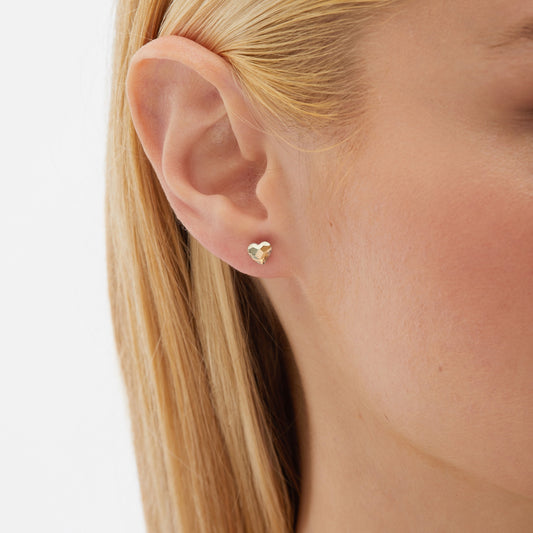 Pendientes botón Cuore corazón pequeño cristal en Plata baño Oro Rosa