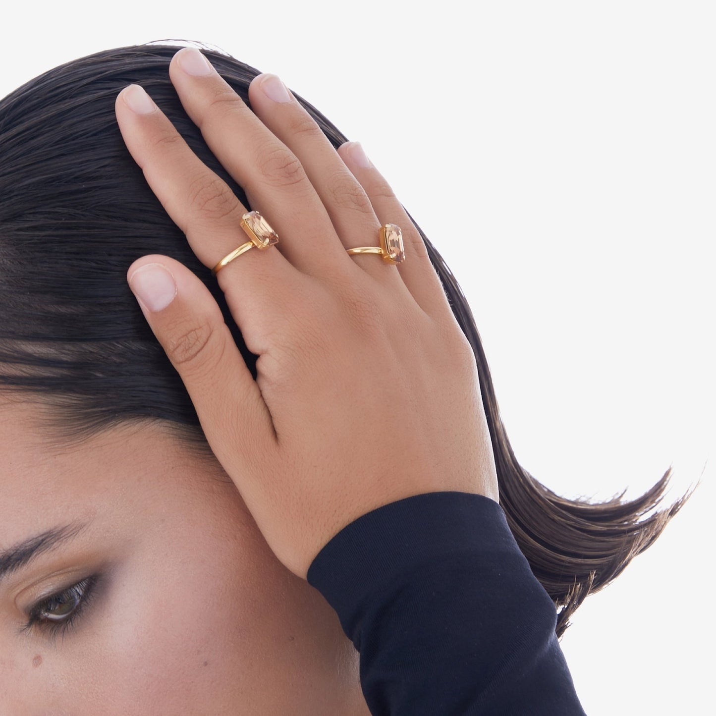 Anillo ajustable Inspire rectángulo cristal en Plata baño Oro