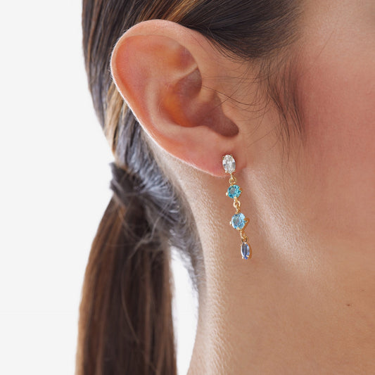 Pendientes largos Lisbon cristal azul en Plata