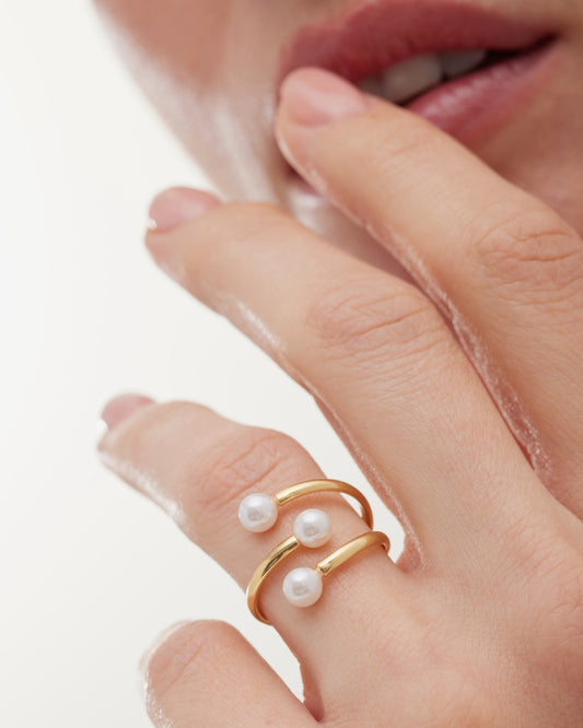 Anillo ajustable espiral Ohayo con perla en Plata