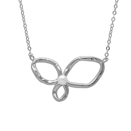 Collar corto hoja Ohayo con perla en Plata