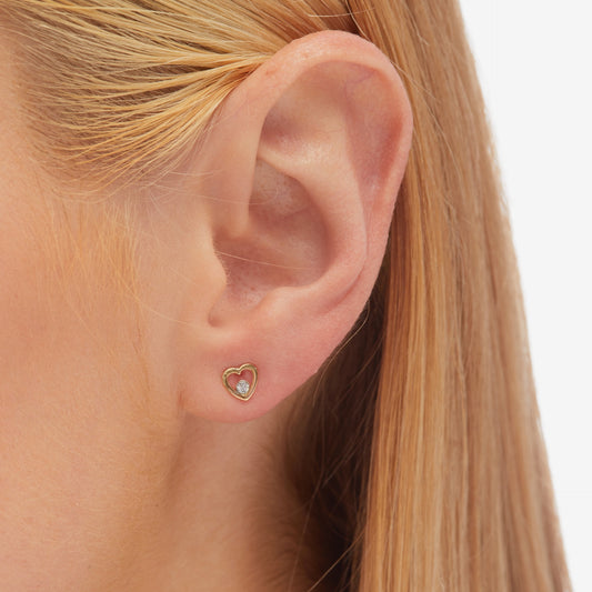 Pendientes botón Kids corazón cristal blanco en Plata