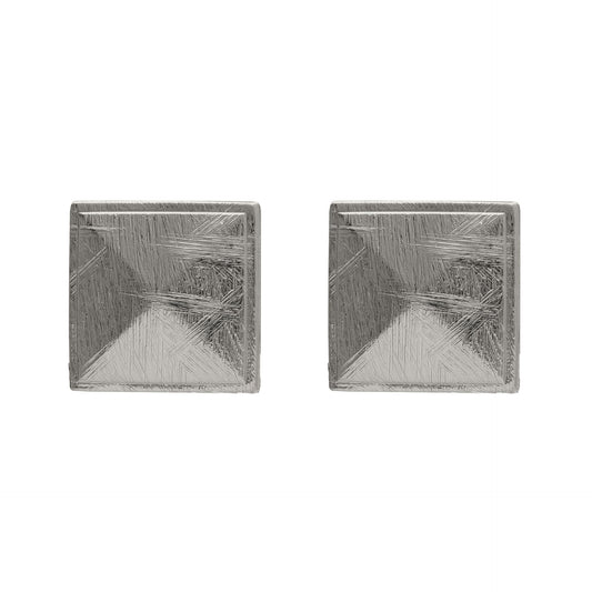 Pendientes botón textura cuadrado Good Morning en Plata